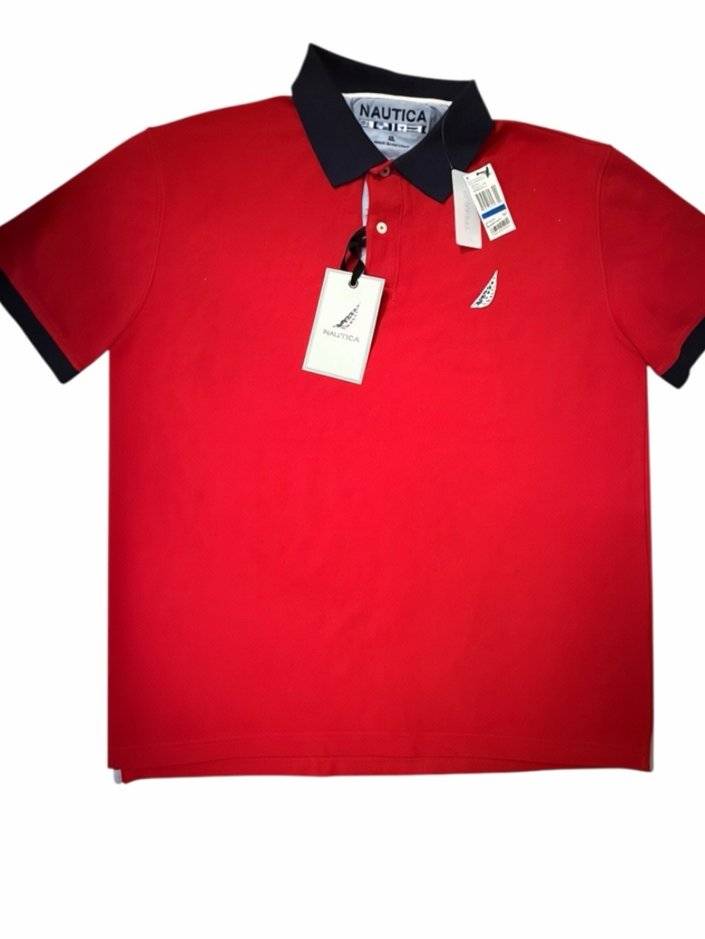 Nautica✨Red Pique Polo with Navy Contrast Collar✨Brand New with Tags✨
